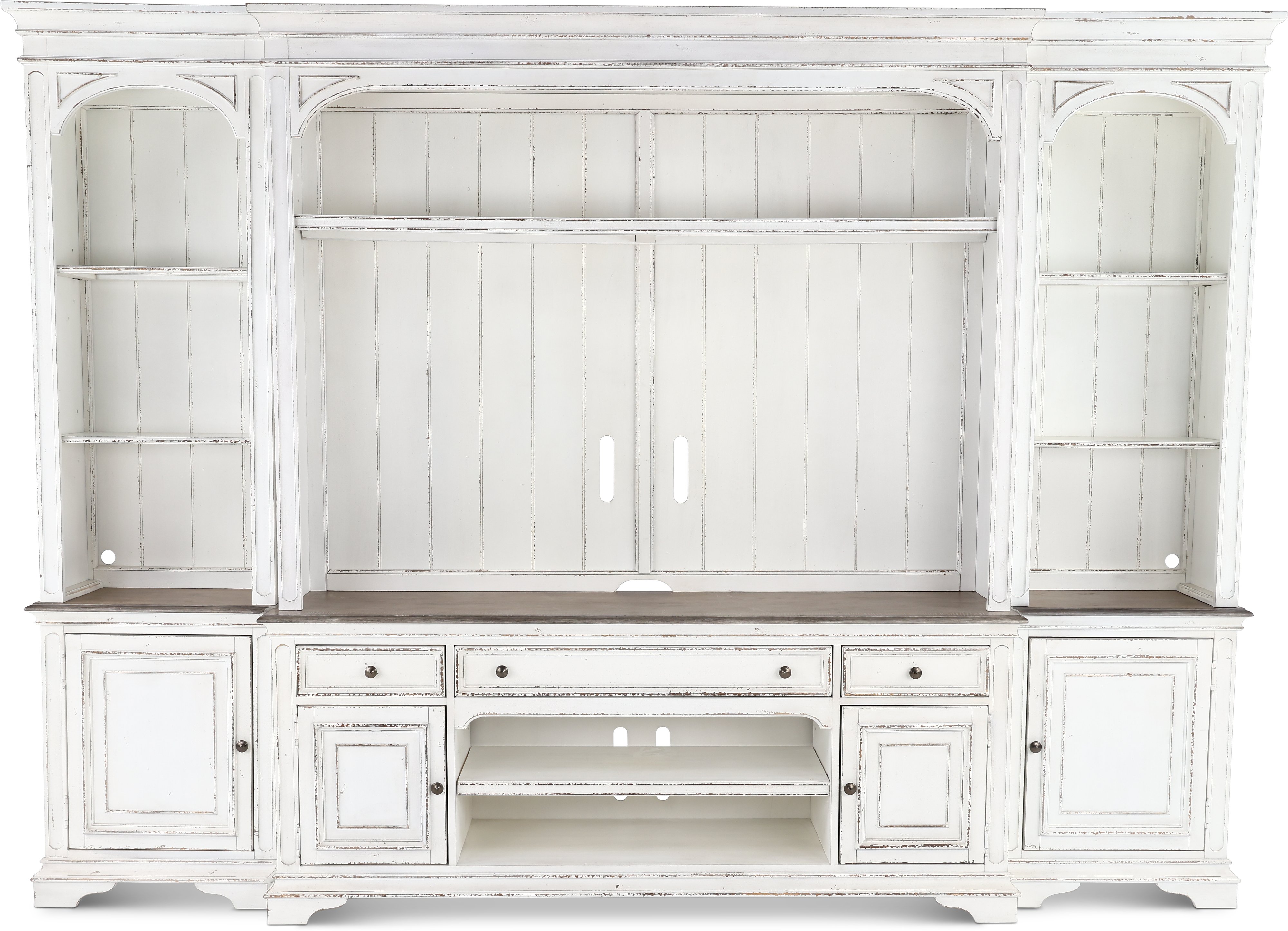 Magnolia Manor Antique White 4 Piece Entertainment Center-1