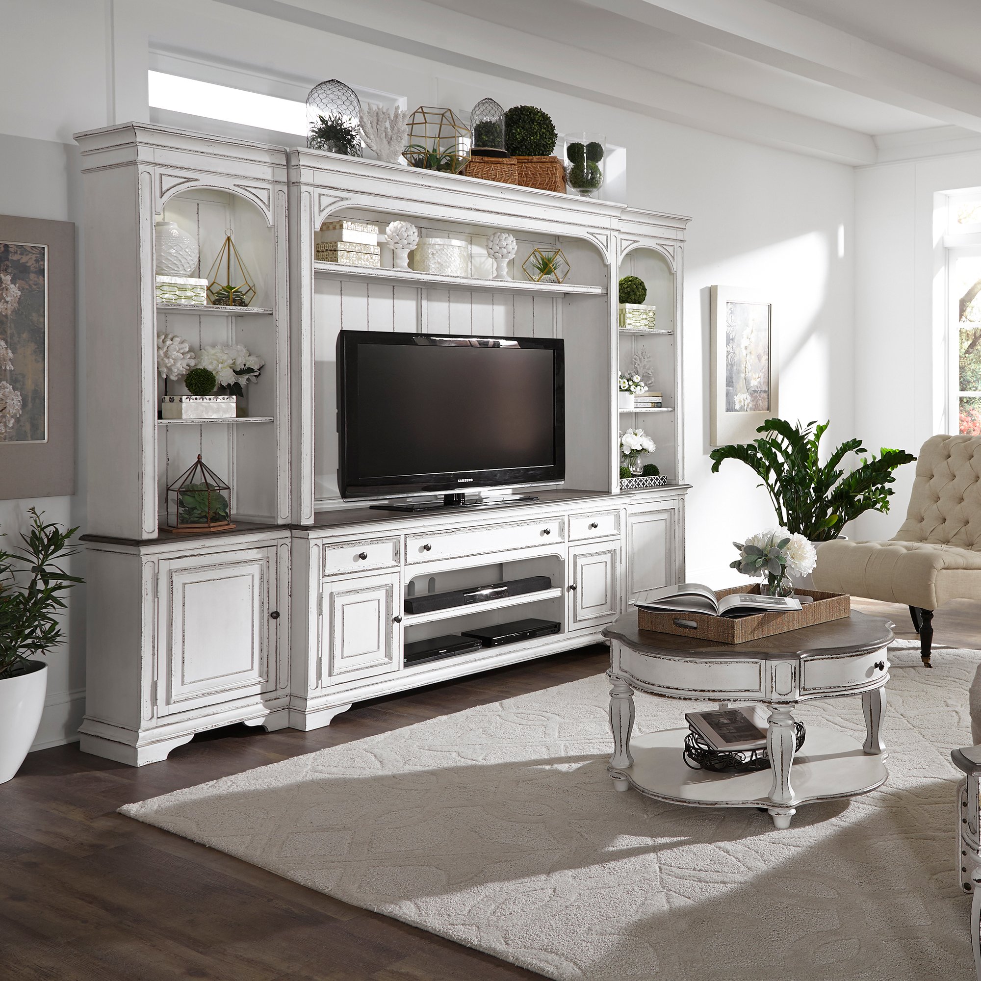 Magnolia Manor Antique White 4 Piece Entertainment Center-2