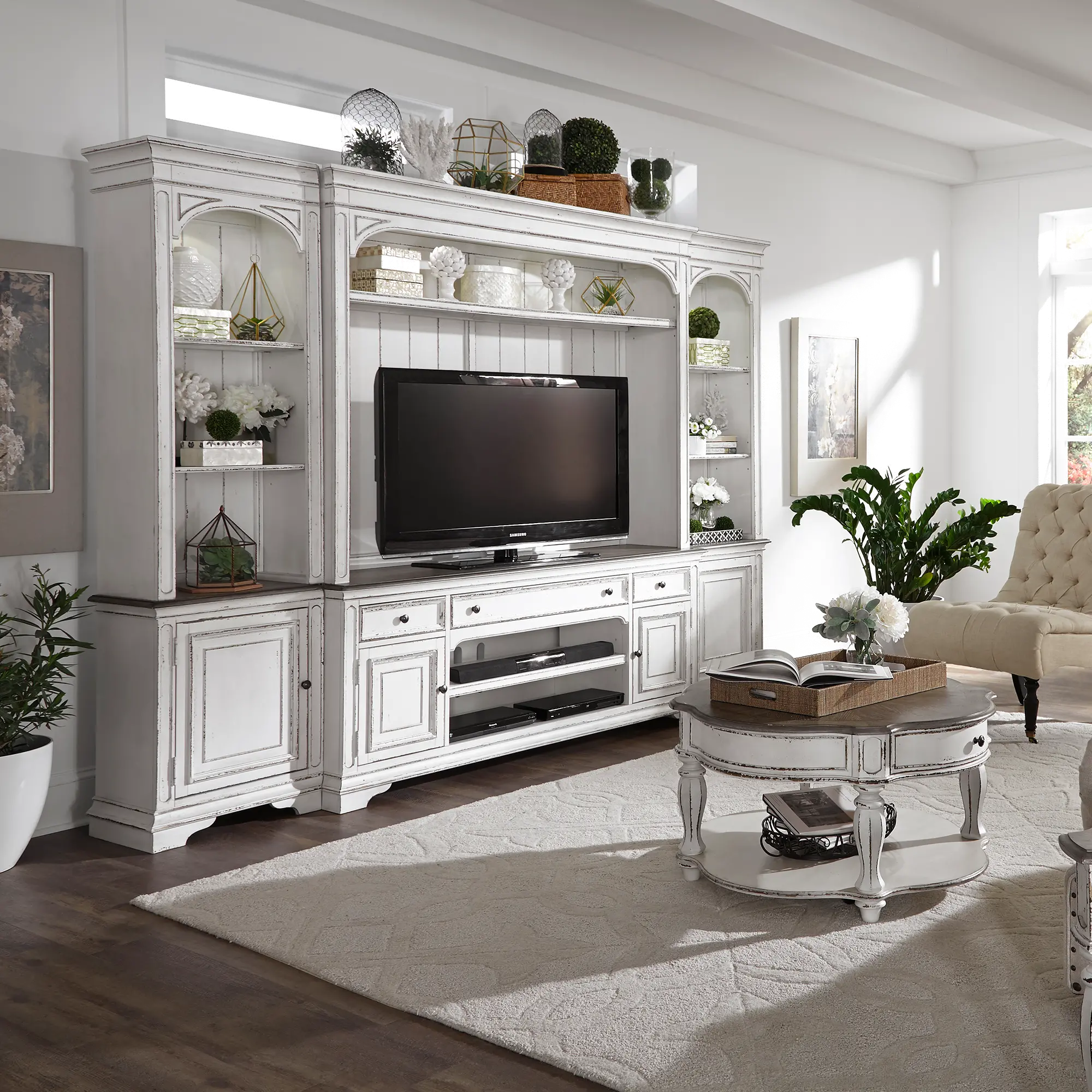 Magnolia Manor Antique White 4 Piece Entertainment Center-2