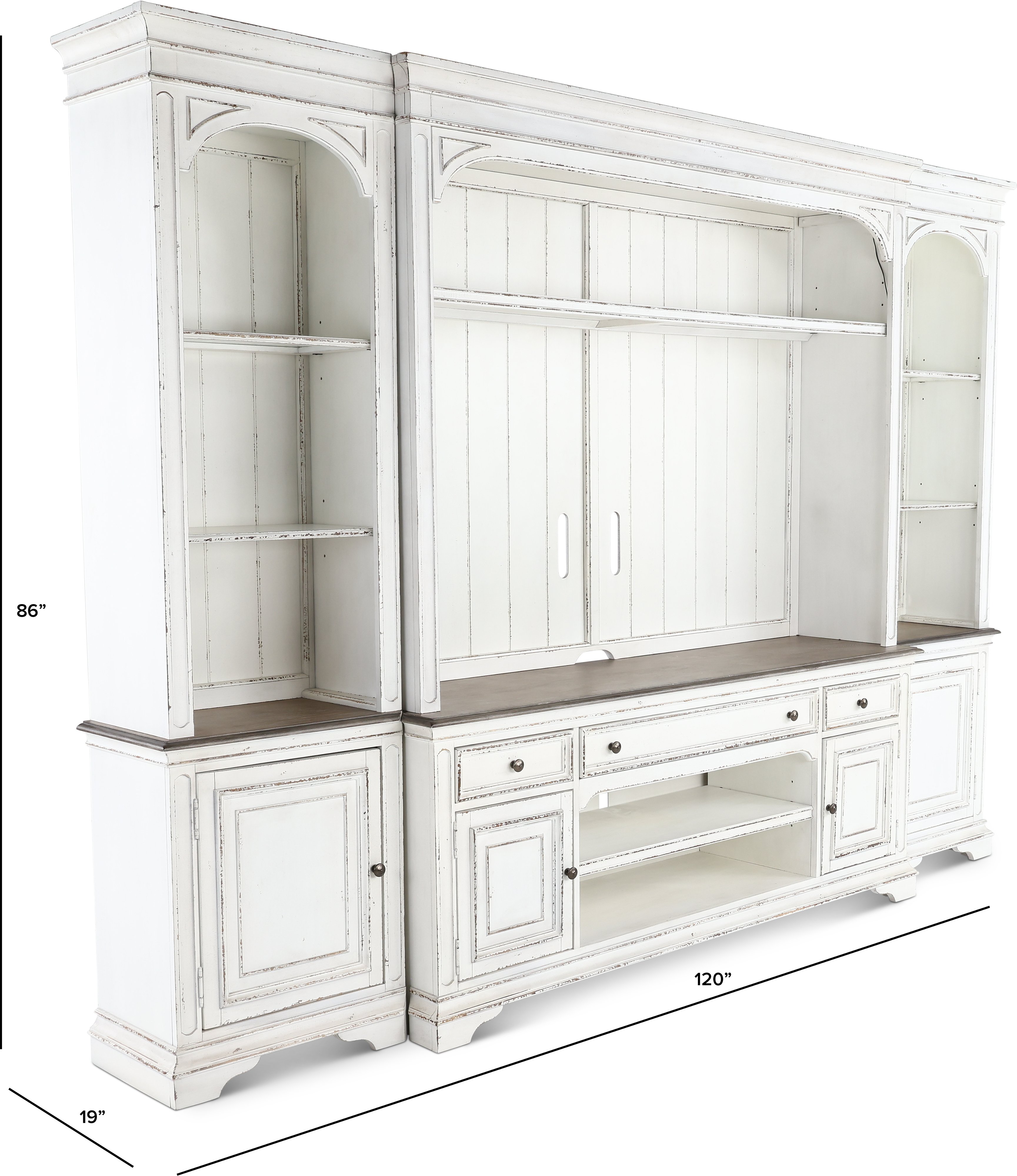 Magnolia Manor Antique White 4 Piece Entertainment Center-4
