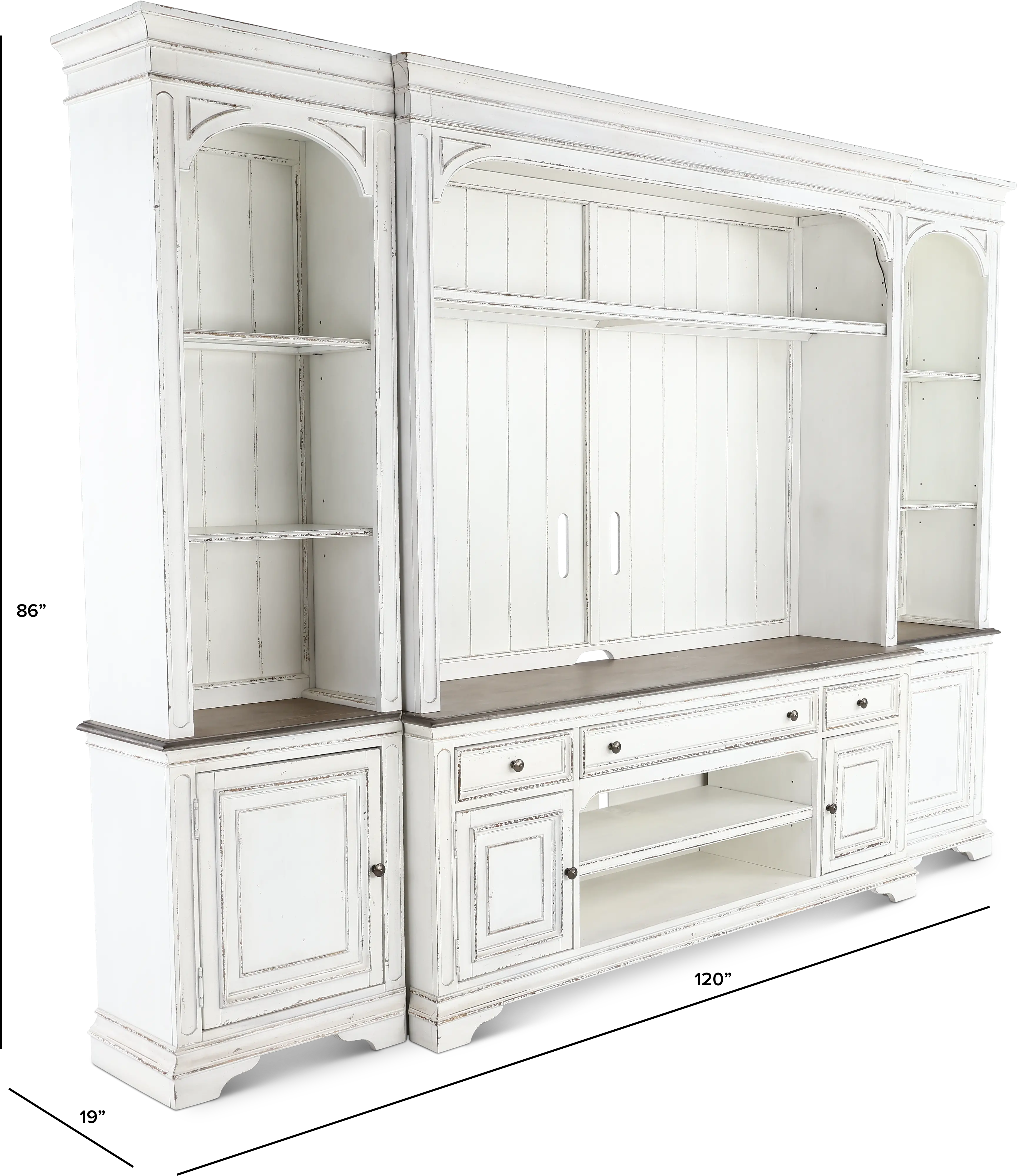 Magnolia Manor Antique White 4 Piece Entertainment Center-4