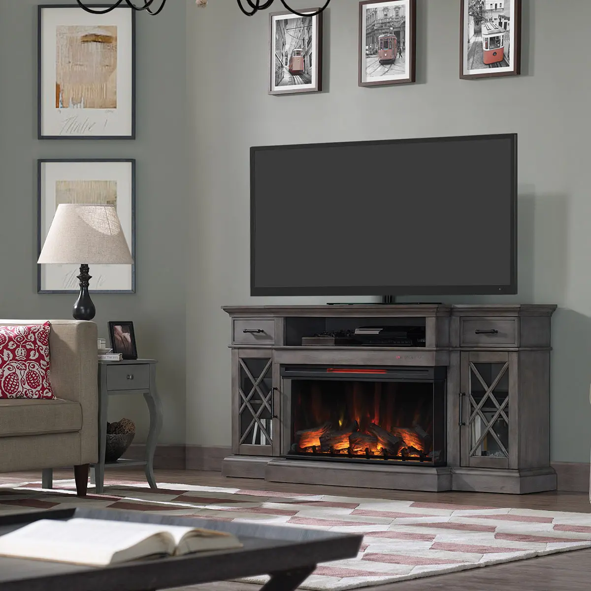 Hamilton Weathered Gray 70 Fireplace TV Stand-2
