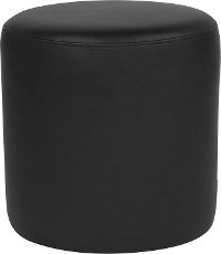 Contemporary Black Leather Round Ottoman Pouf - Barrington