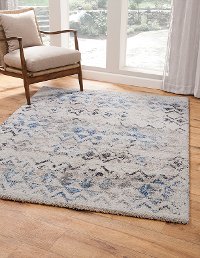 5 x 8 Medium Charcoal Gray, Ivory, and Blue Rug - Granada-2