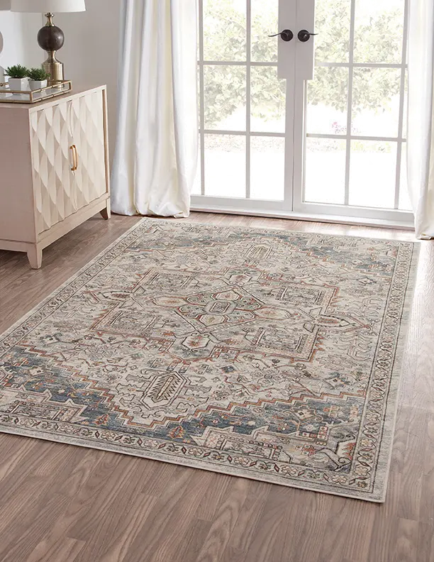 5 x 8 Medium Ivory, Blue, and Beige Area Rug - Sonoma-2