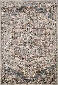 8 x 11 Large Ivory, Blue, and Beige Area Rug - Sonoma