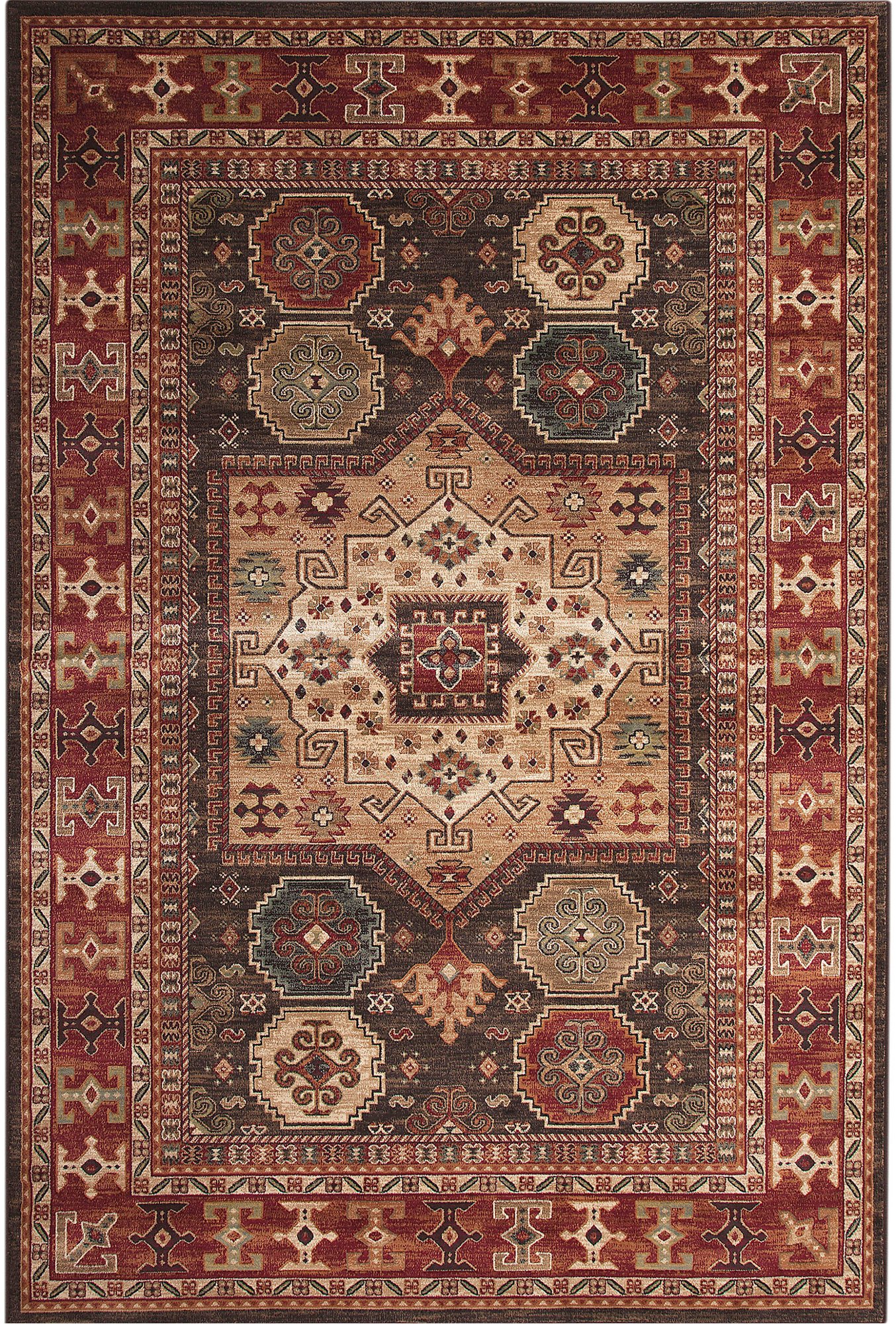 5 x 8 Medium Chocolate Brown, Ivory, and Red Area Rug - Sonoma-1