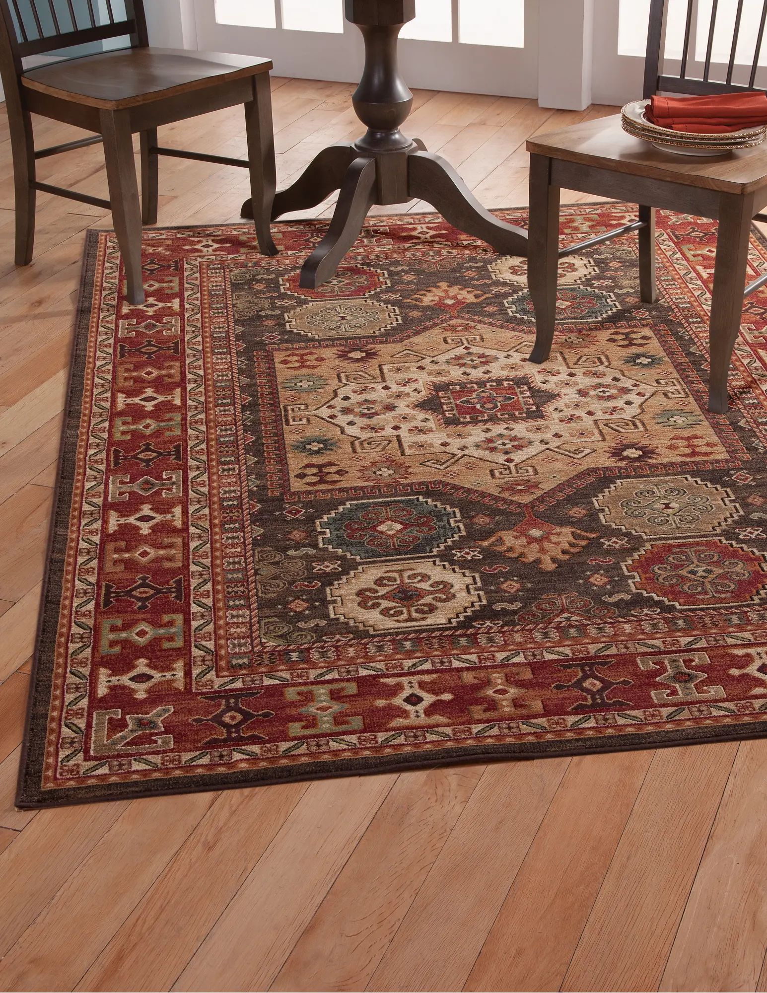 Sonoma 5 x 8 Chocolate Brown, Ivory, and Red Area Rug-3
