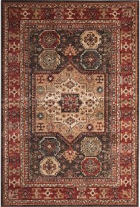 8 x 11 Large Chocolate Brown, Ivory, and Red Area Rug - Sonoma