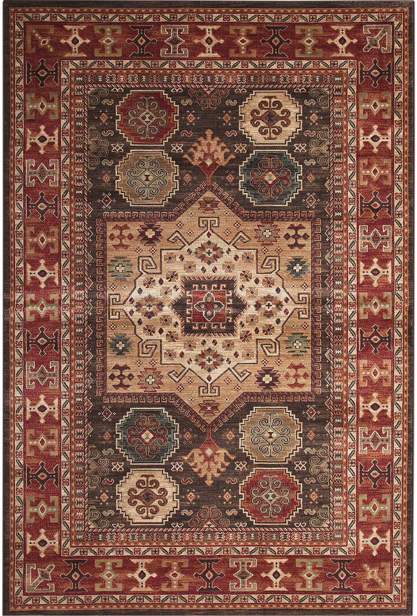 Sonoma 8 x 11 Chocolate Brown, Ivory, and Red Area Rug-1