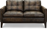 Contemporary Antique Brown Leather Loveseat - Montana