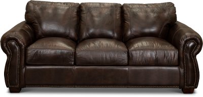 Traditional Brown Leather Sofa Bed - Molasses
