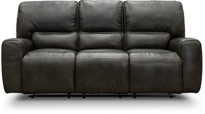 Charcoal Gray Leather-Match Triple Power Reclining Sofa - Madrid