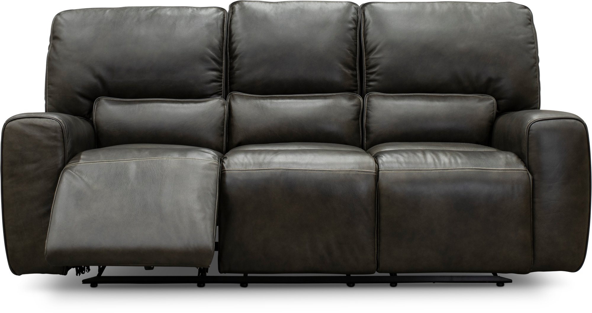Charcoal Gray Leather-Match Triple Power Reclining Sofa - Madrid-2