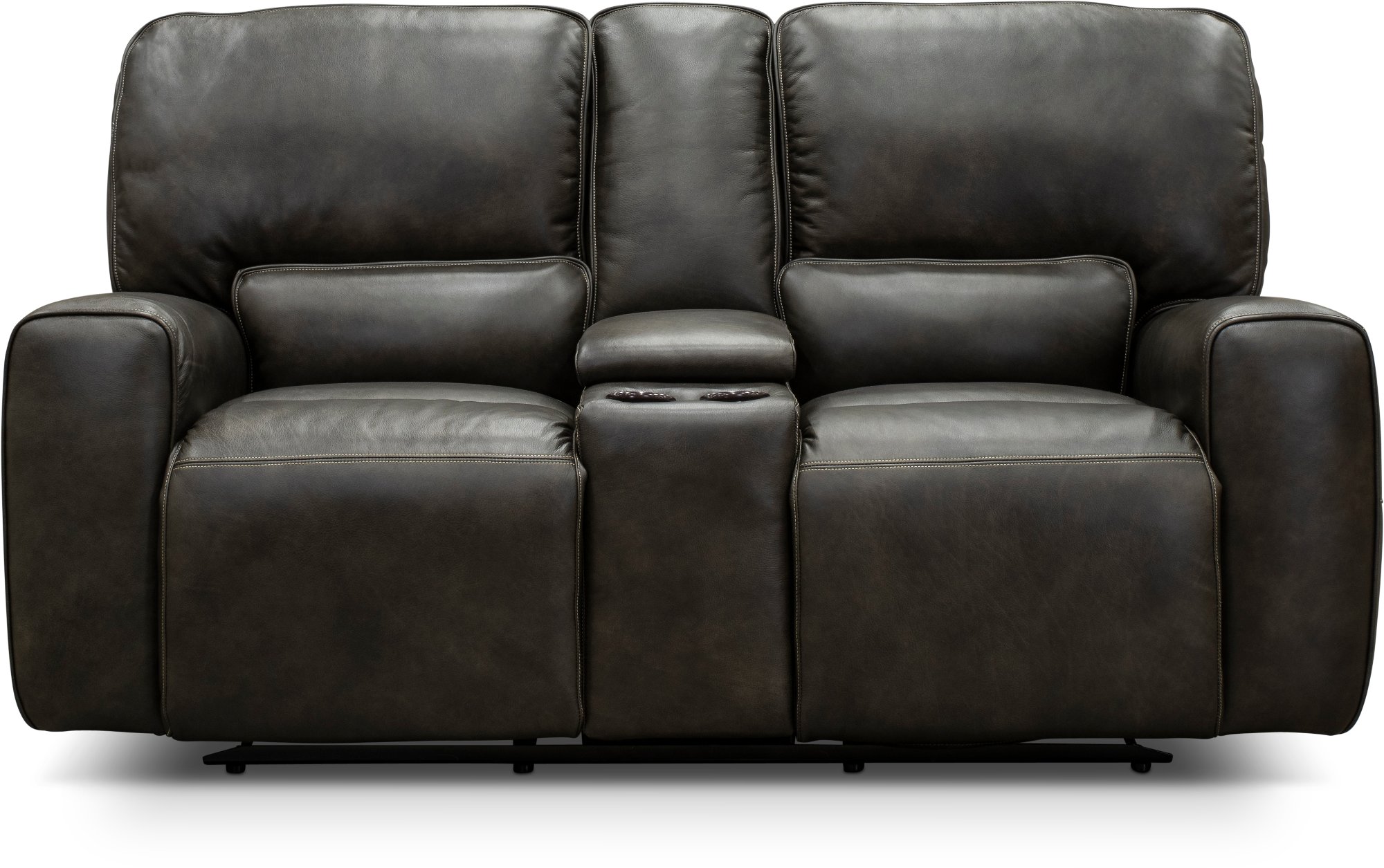 Charcoal Gray Leather-Match Power Reclining Loveseat with Console - Madrid-1