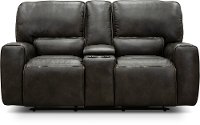 Charcoal Gray Leather-Match Power Reclining Loveseat with Console - Madrid