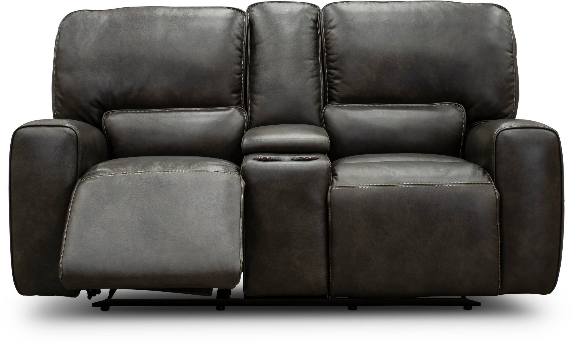 Charcoal Gray Leather-Match Power Reclining Loveseat with Console - Madrid-2