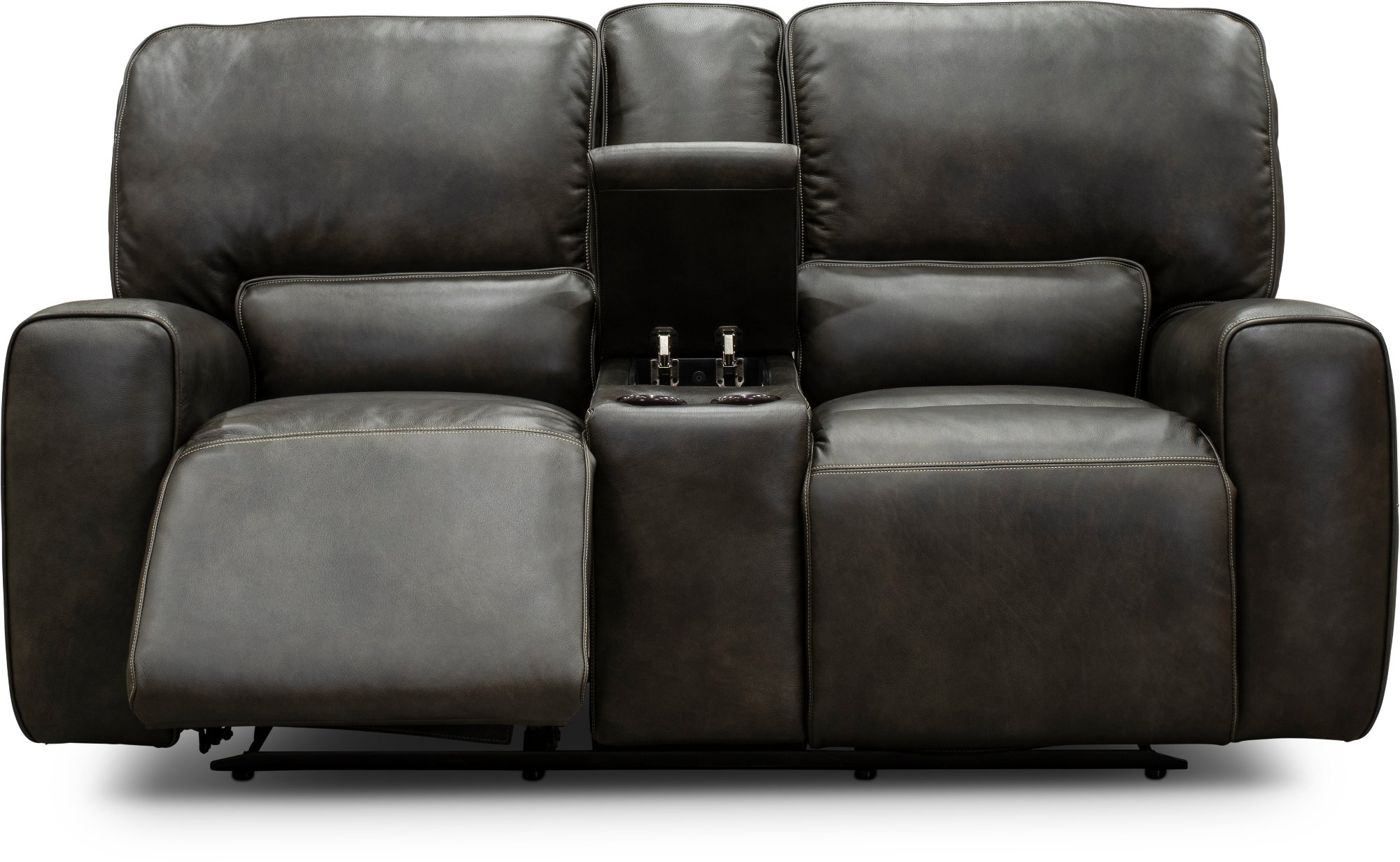 Charcoal Gray Leather-Match Power Reclining Loveseat with Console - Madrid-3