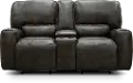 Madrid Charcoal Gray Leather-Match Power Reclining Loveseat with Console