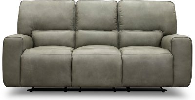 Gray Leather-Match Triple Power Reclining Sofa - Madrid