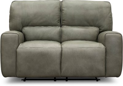 Gray Leather-Match Power Reclining Loveseat - Madrid