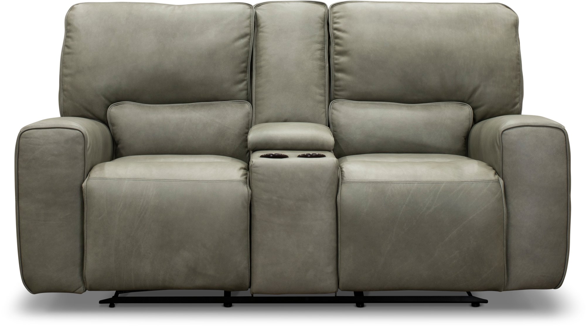 Gray Leather-Match Power Reclining Loveseat with Console - Madrid-1