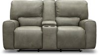 Gray Leather-Match Power Reclining Loveseat with Console - Madrid