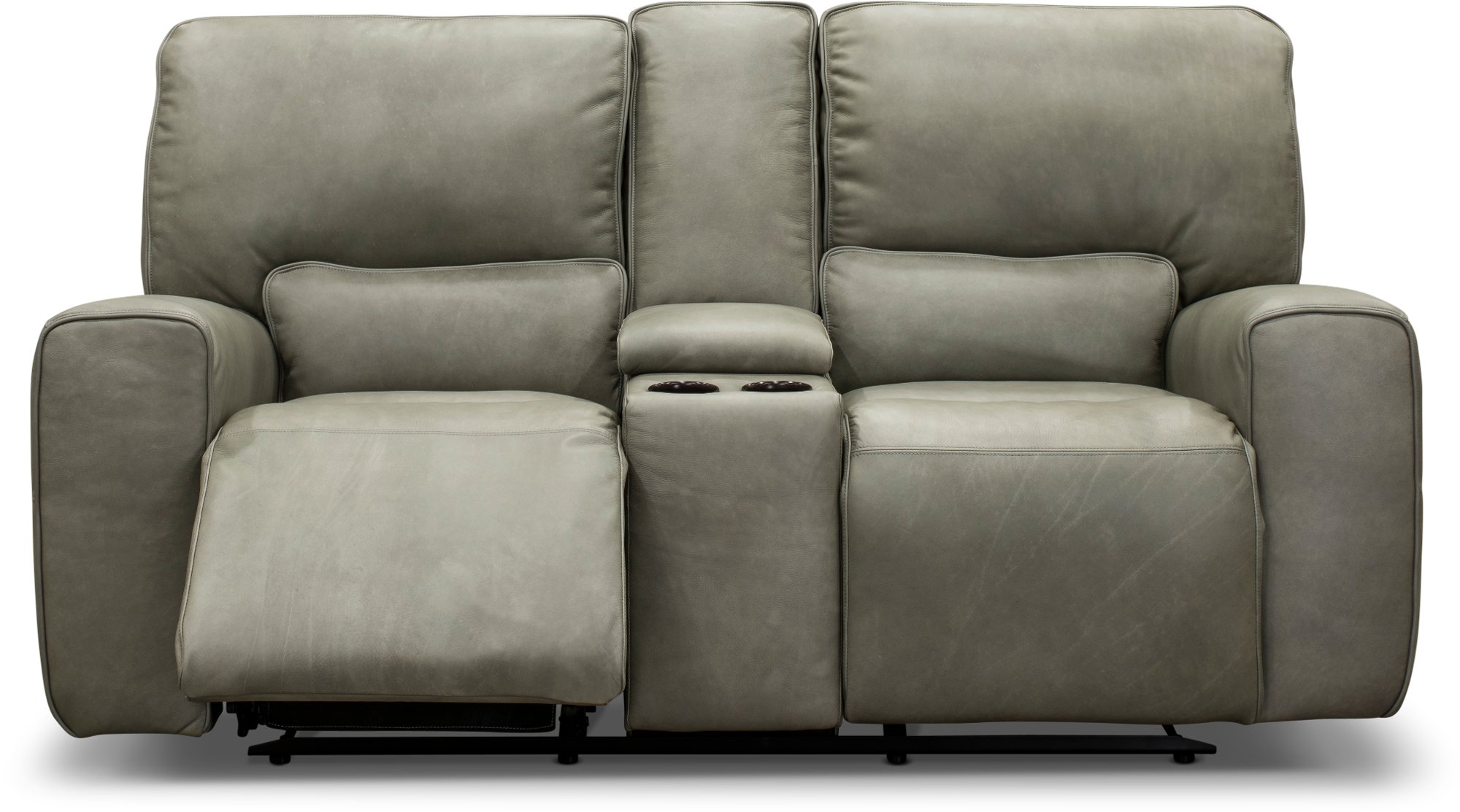 Gray Leather-Match Power Reclining Loveseat with Console - Madrid-2