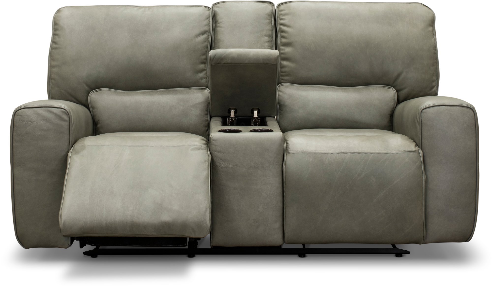 Gray Leather-Match Power Reclining Loveseat with Console - Madrid-3