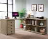 Weathered Brown L-Shaped Desk with Filing Cabinet - Perspectives