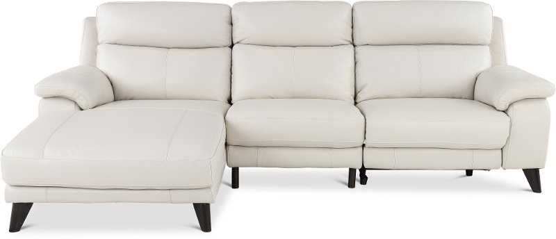 Frost White Leather Match Power Reclining Sofa With Left Arm Facing Chaise Venice Rc Willey Furniture Store