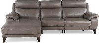 Elephant Gray Leather-Match Power Reclining Sofa with Left-arm Facing Chaise - Venice