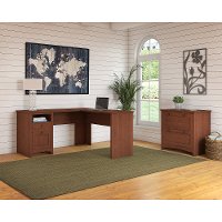 Light Cherry L Shaped Desk with Lateral File Cabinet - Buena Vista