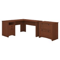 Light Cherry L Shaped Desk with Lateral File Cabinet - Buena Vista-2