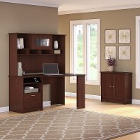 Harvest Cherry Corner Desk with Hutch and Small Storage Cabinet with Doors - Cabot