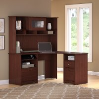 Harvest Cherry Corner Desk with Hutch and 2 Drawer File Cabinet - Cabot