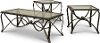 Glass Top Antique 3 Piece Coffee Table Set - Monarch