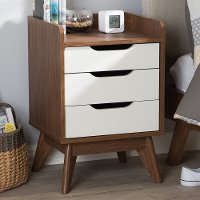 137-7498-RCW Mid Century Modern White and Walnut Nightstand - Brighton