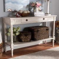 147-8190-RCW Country Cottage Whitewashed 1-Drawer Console Table - Ariella