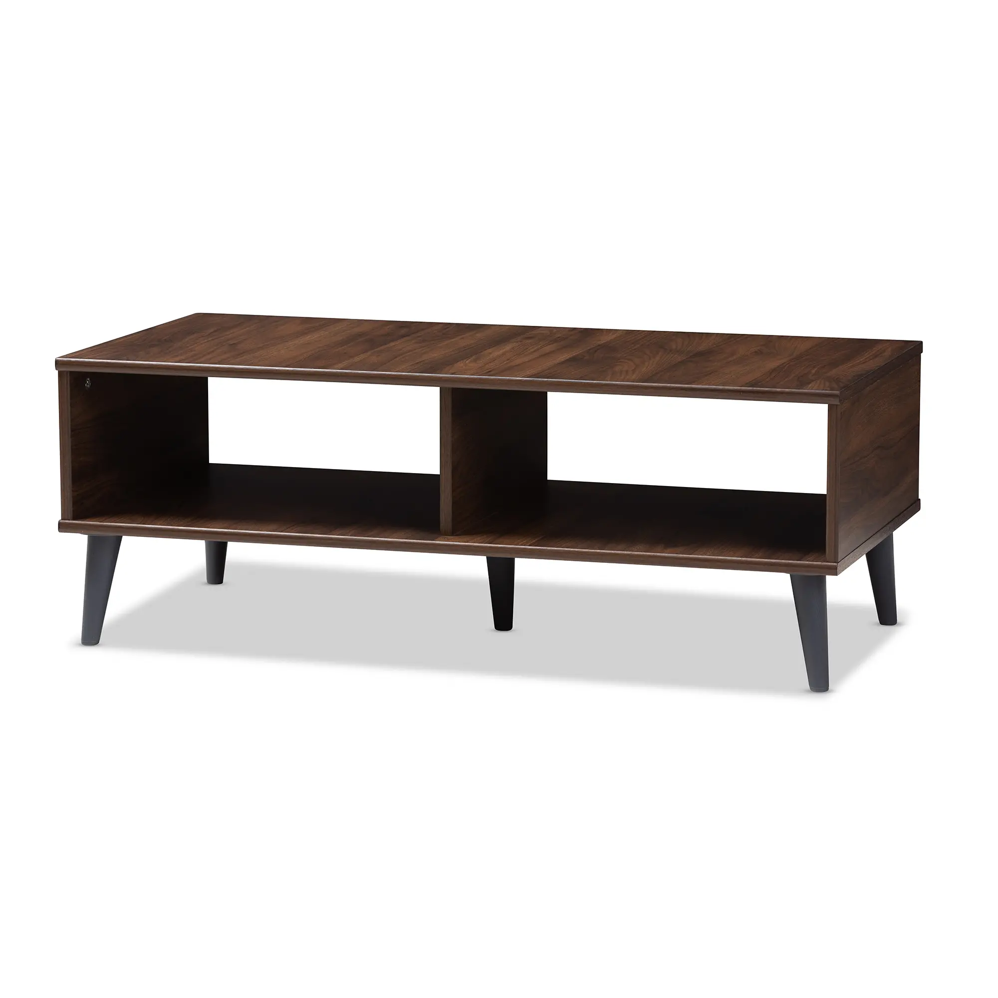 Mid Century Modern Brown and Gray Wood Coffee Table - Pierre-3