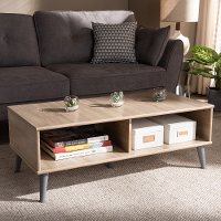 147-8253-RCW Mid Century Modern Oak and Light Grey Wood Coffee Table - Pierre