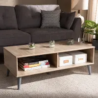 Mid Century Modern Oak and Light Grey Wood Coffee Table - Pierre