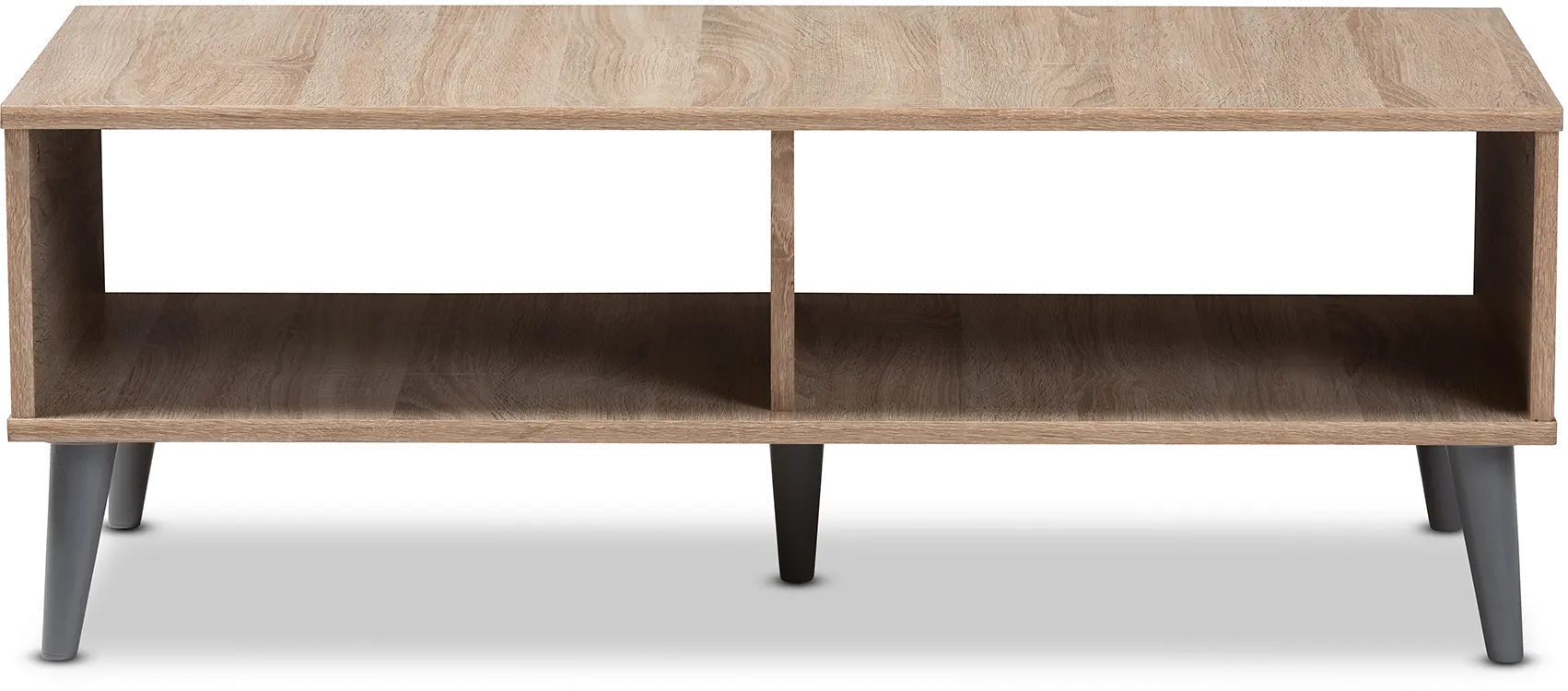 Mid Century Modern Oak and Light Grey Wood Coffee Table - Pierre -2