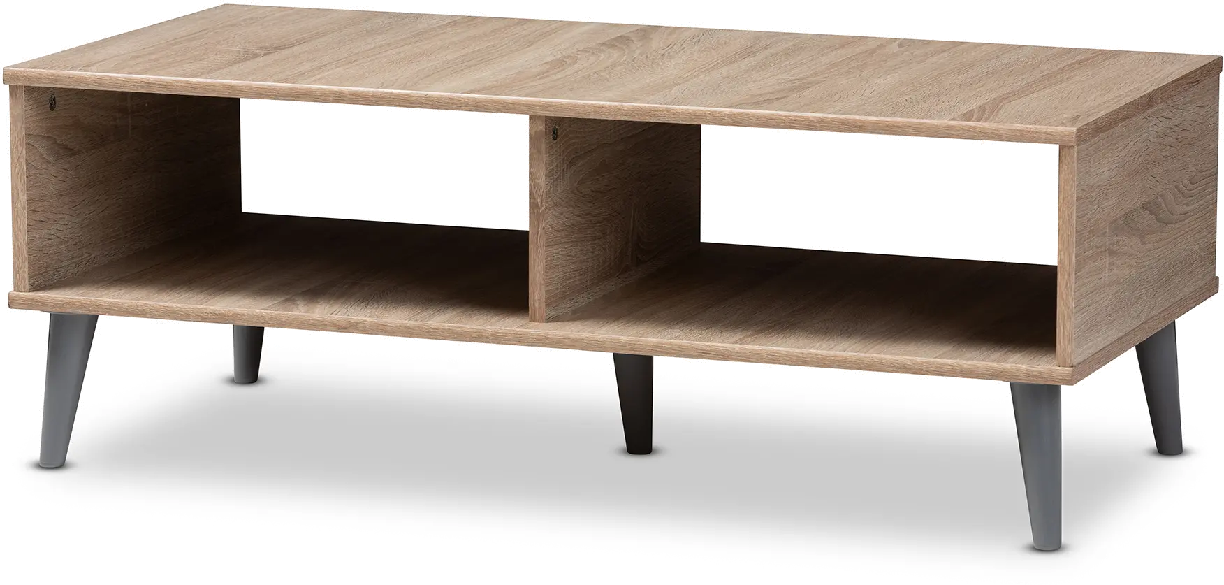 Mid Century Modern Oak and Light Grey Wood Coffee Table - Pierre -3