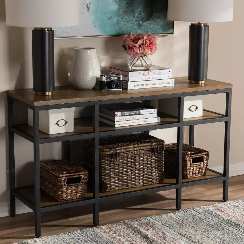 141-7611-RCW Rustic Industrial Brown and Black Console Table
