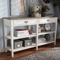 137-7576-RCW Provincial Style Oak and White Wash Wood Console Table - Dauphine