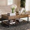 141-7609-RCW Rustic Industrial Oak Brown Wood and Black Coffee Table - Newcastle