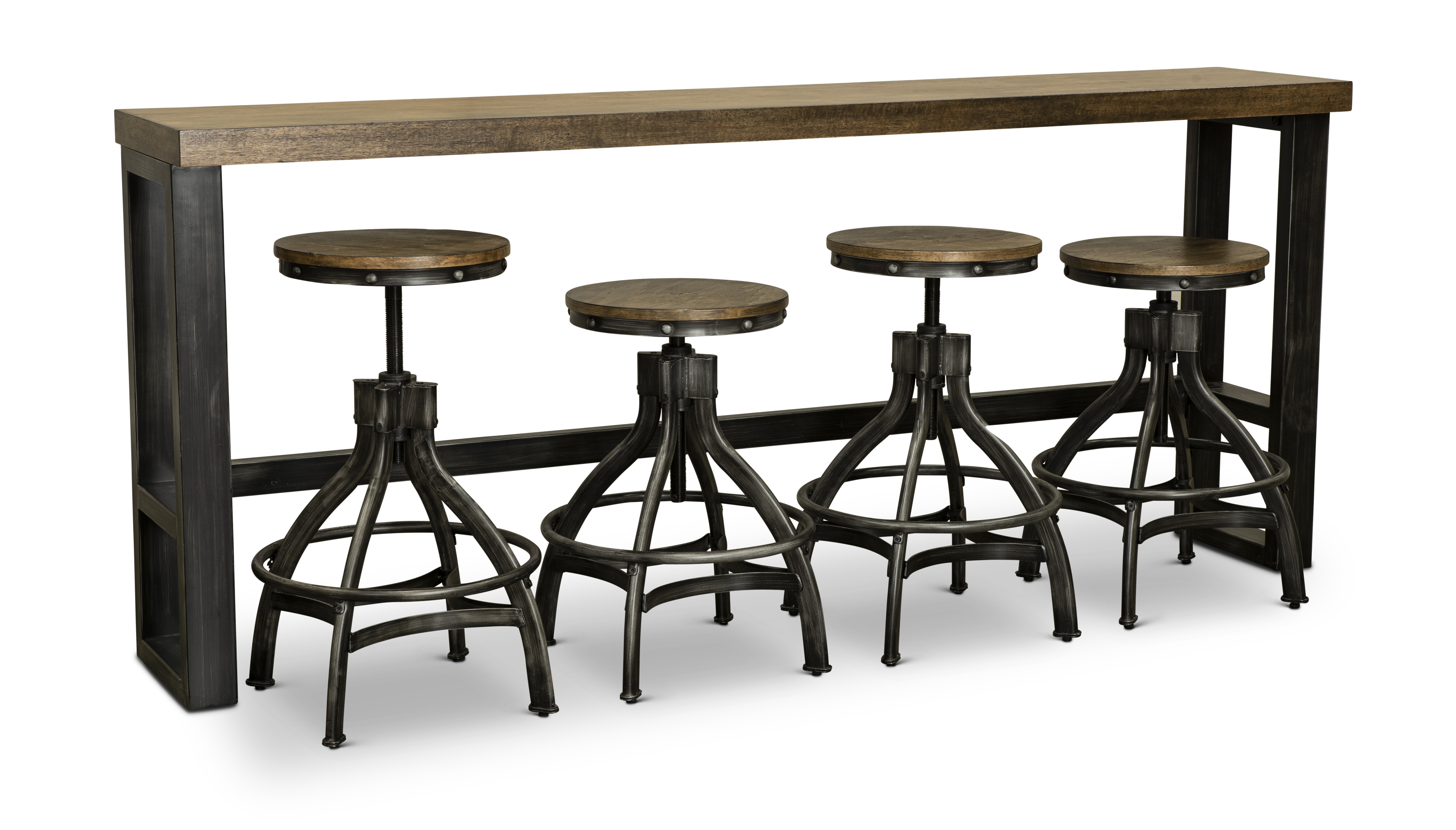 Chandler Rustic Brown Console Table with 4 Bar Stools-1