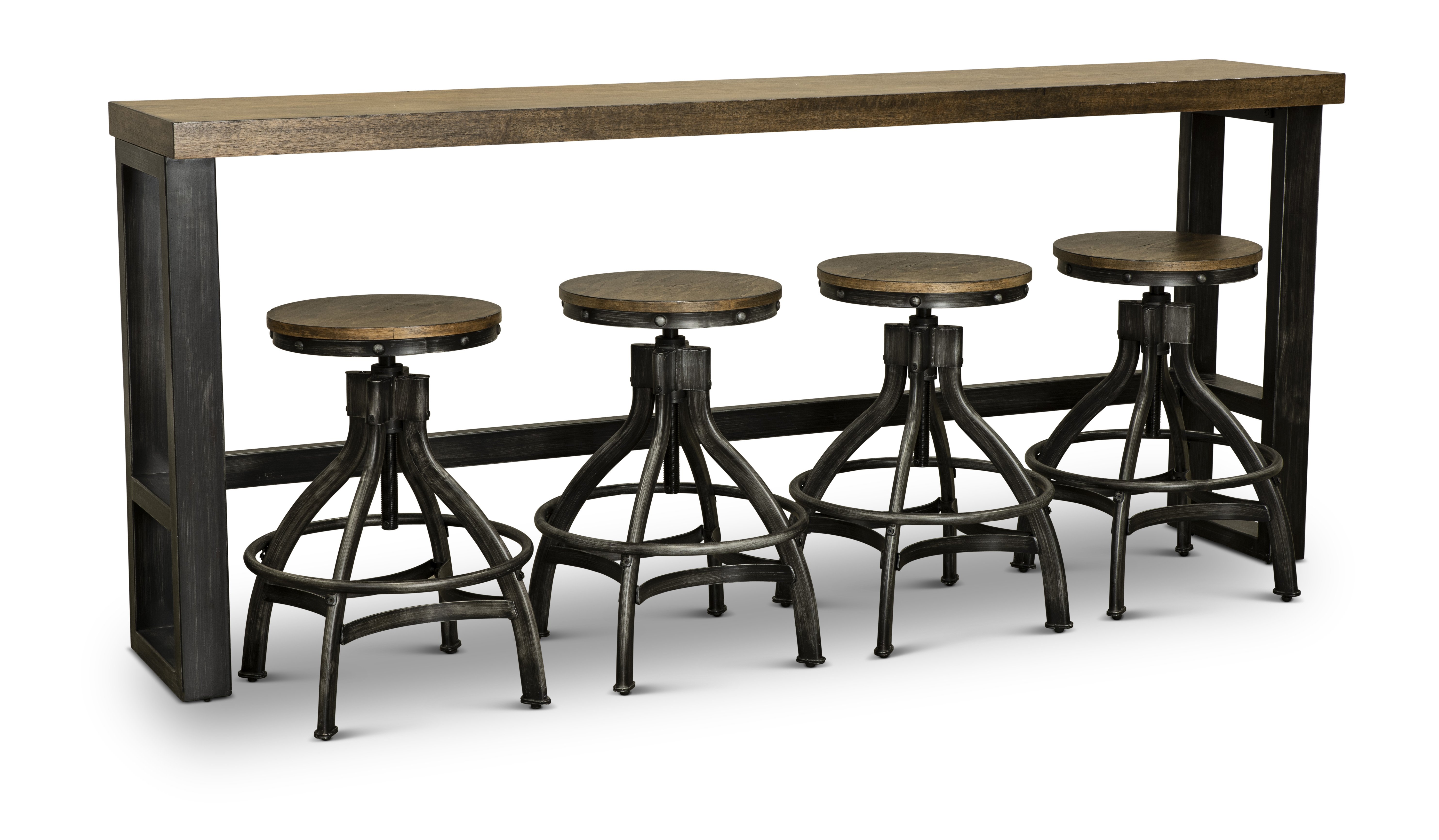 Chandler Rustic Brown Console Table with 4 Bar Stools-2