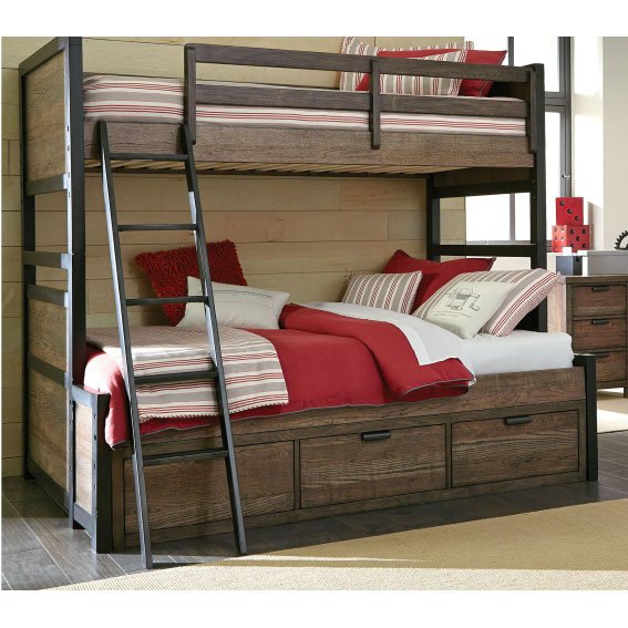 Brown Twin-over-Full Bunk Bed with Storage - Fulton County-1